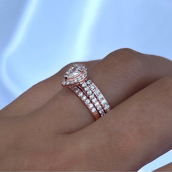 Rose Gold Plated 925 Sterling Silver Simulated Diamond Engagement Stackable Ring - Picture 2 of 14